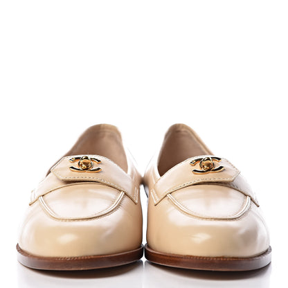 Chanel Lambskin CC Turnlock Loafers 37.5 Biege 2 of 9