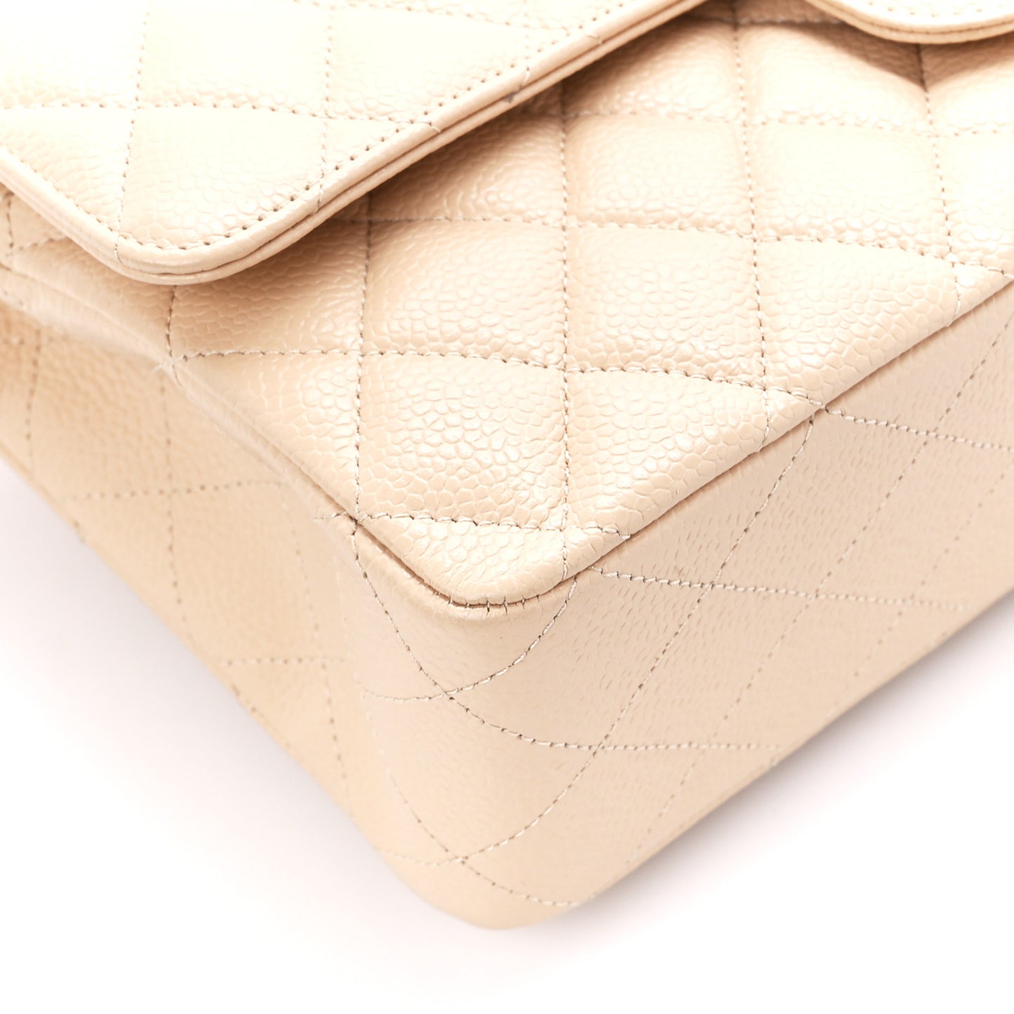 Caviar Quilted Medium Double Flap Beige