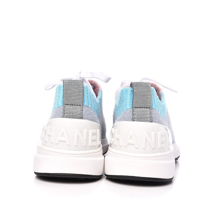 Chanel Mixed Fabrics Knit Sneakers 35 Grey Pink Blue 5 of 10