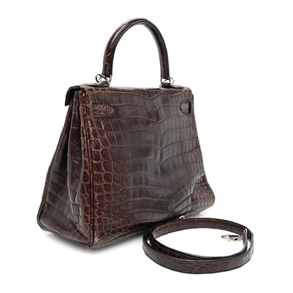 Hermes Matte Niloticus Crocodile Kelly Retourne 28 Havane 3 of 12
