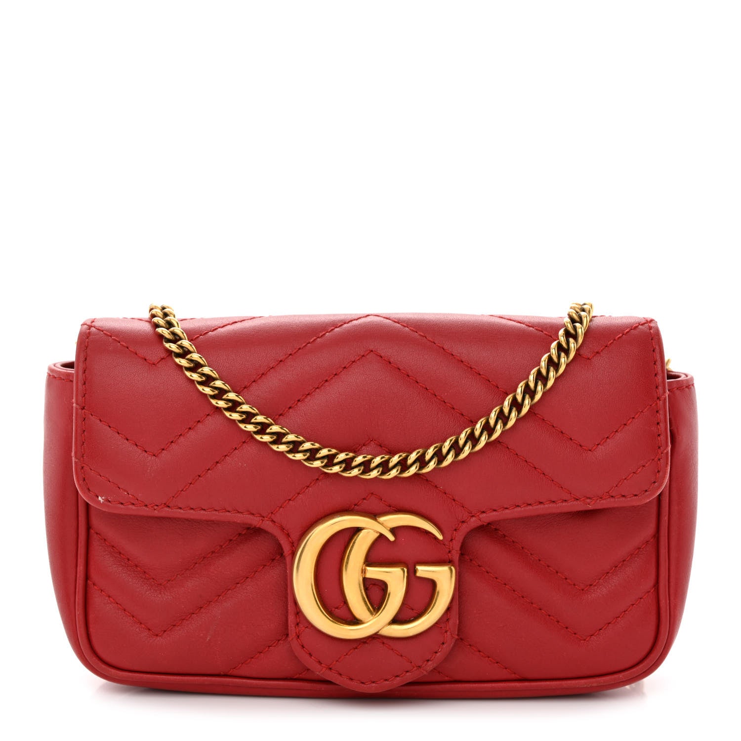 Gucci Calfskin Matelasse Super Mini GG Marmont Shoulder Bag Hibiscus Red 1 of 11