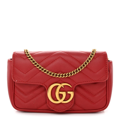 Gucci Calfskin Matelasse Super Mini GG Marmont Shoulder Bag Hibiscus Red 1 of 11