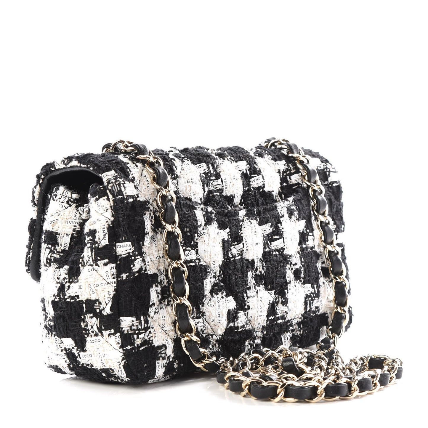 Tweed Quilted Mini Rectangular Flap Black Ecru White