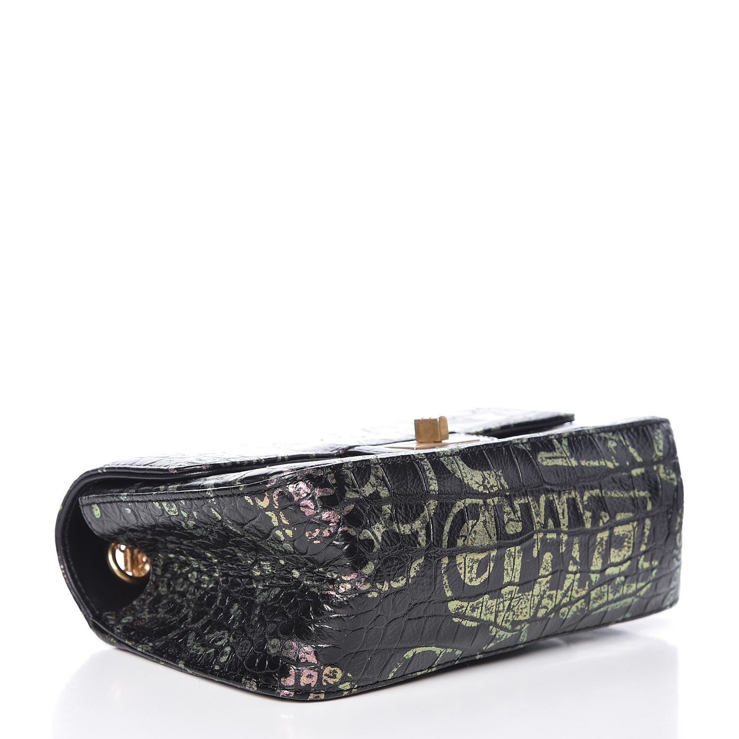 Chanel Calfskin Crocodile Embossed Graffiti 2.55 Mini Cocodile Reissue Flap Black Pink 4 of 13