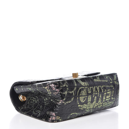 Chanel Calfskin Crocodile Embossed Graffiti 2.55 Mini Cocodile Reissue Flap Black Pink 4 of 13