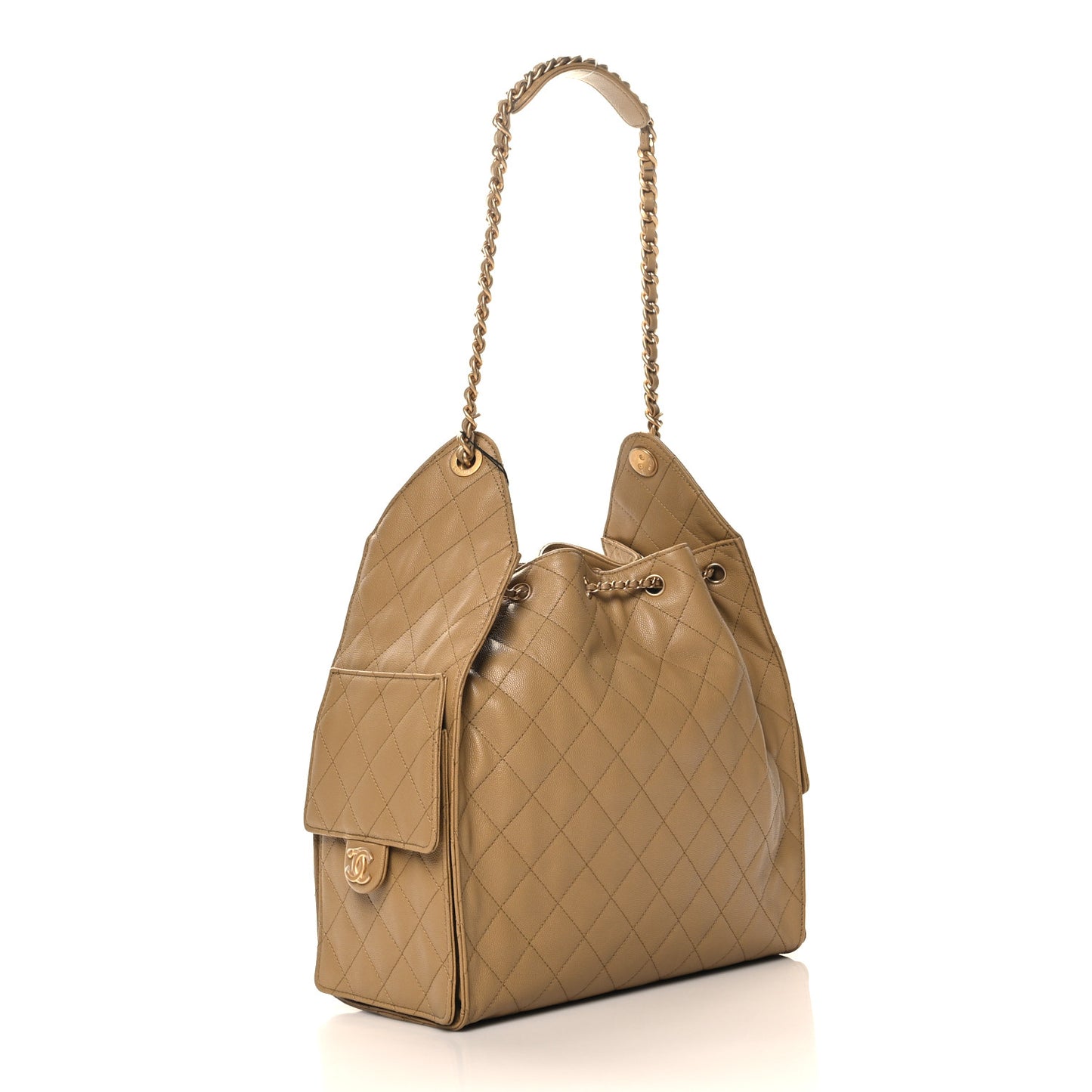 Caviar Quilted Medium Chanel 25 Handbag Dark Beige