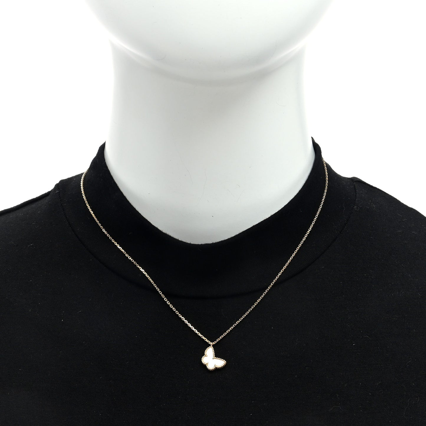 18K Yellow Gold Mother of Pearl Sweet Alhambra Butterfly Pendant Necklace