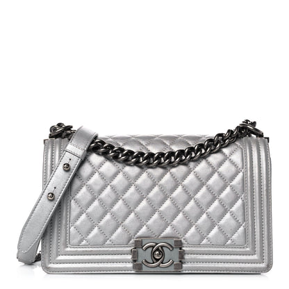 Chanel Metallic Lambskin Quilted Medium Boy Flap Silver 1 of 11