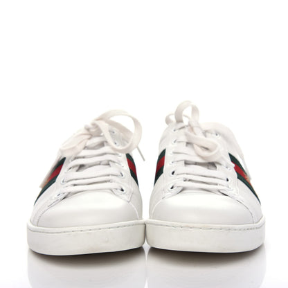 Gucci Calfskin Ayers Bee Embroidered Womens Ace Sneakers 37.5 White Green 2 of 11