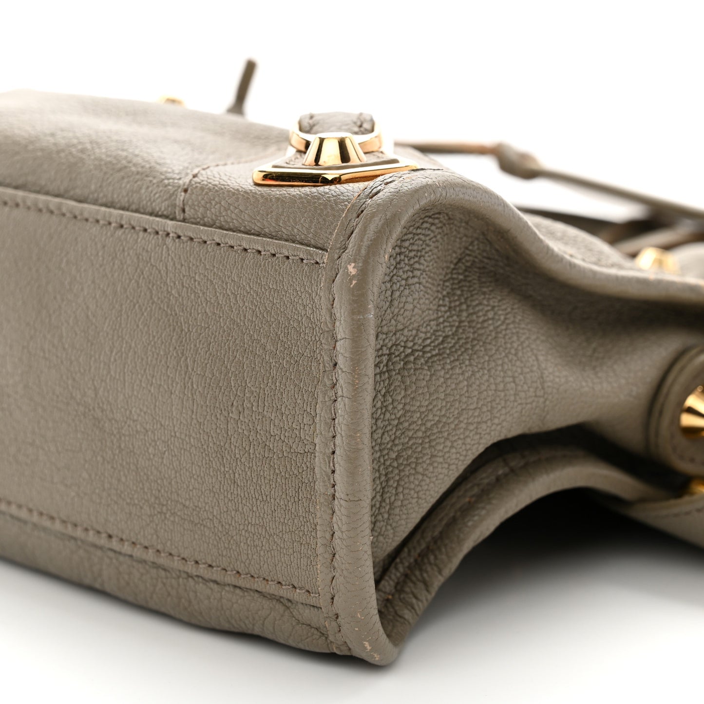 Chevre Gold Metallic Edge Hardware Mini City Gris Taupe
