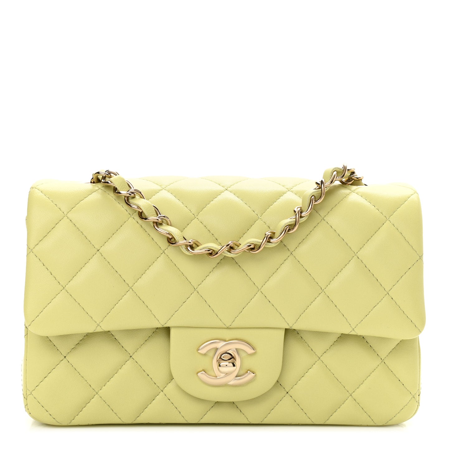Lambskin Quilted Mini Rectangular Flap Light Green