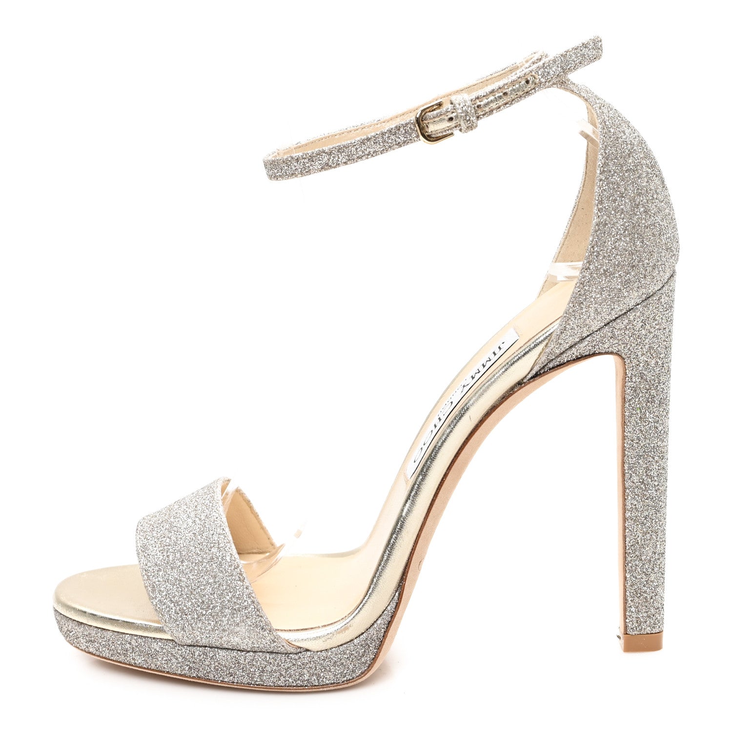 Jimmy Choo Dusty Glitter Misty 120 Sandals 37.5 Platinum Ice 1 of 8