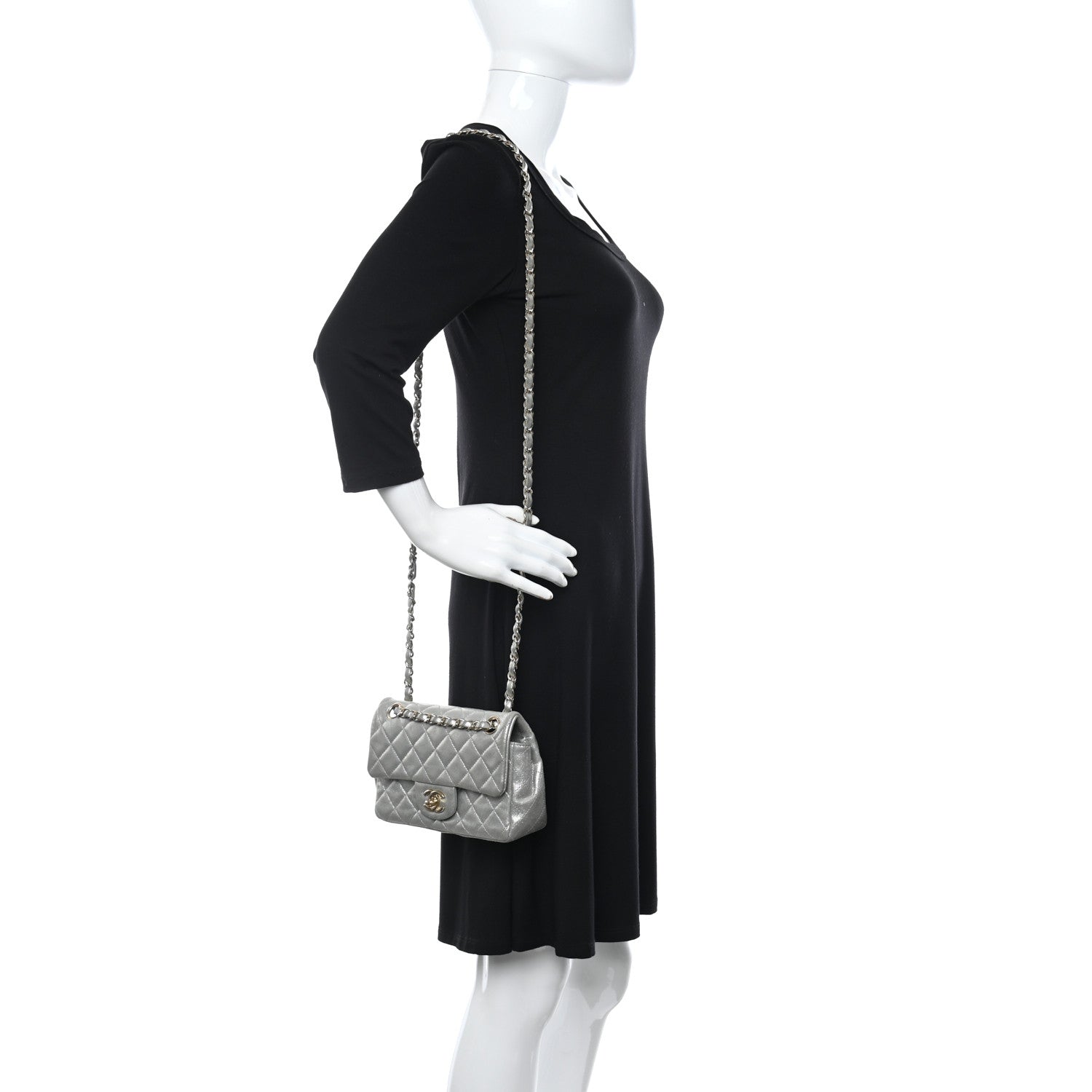 Chanel Iridescent Calfskin Quilted Mini Rectangular Flap Silver 2 of 11