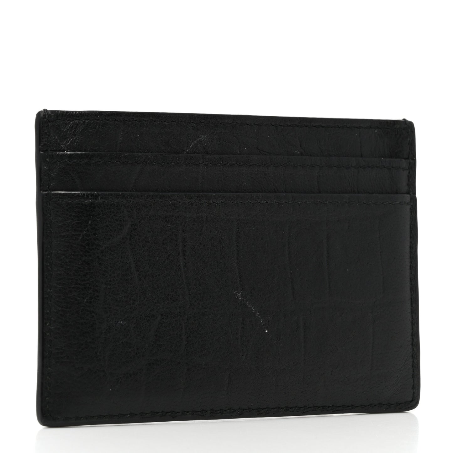 Calfskin Crocodile Embossed Monogram Credit Card Case Black