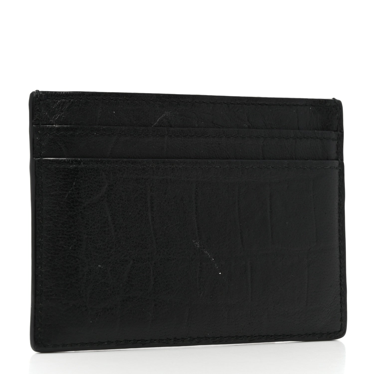 Saint Laurent Calfskin Crocodile Embossed Monogram Credit Card Case Black 3 of 8