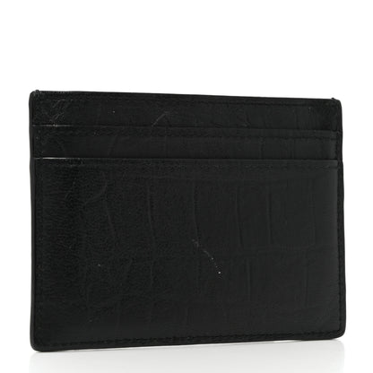 Saint Laurent Calfskin Crocodile Embossed Monogram Credit Card Case Black 3 of 8
