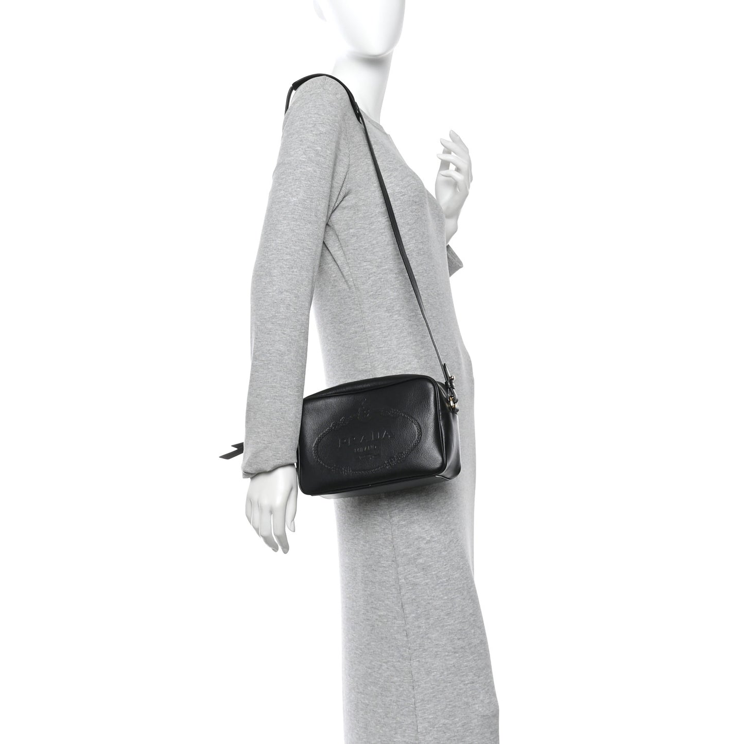 Glace Calfskin Embossed Logo Crossbody Black