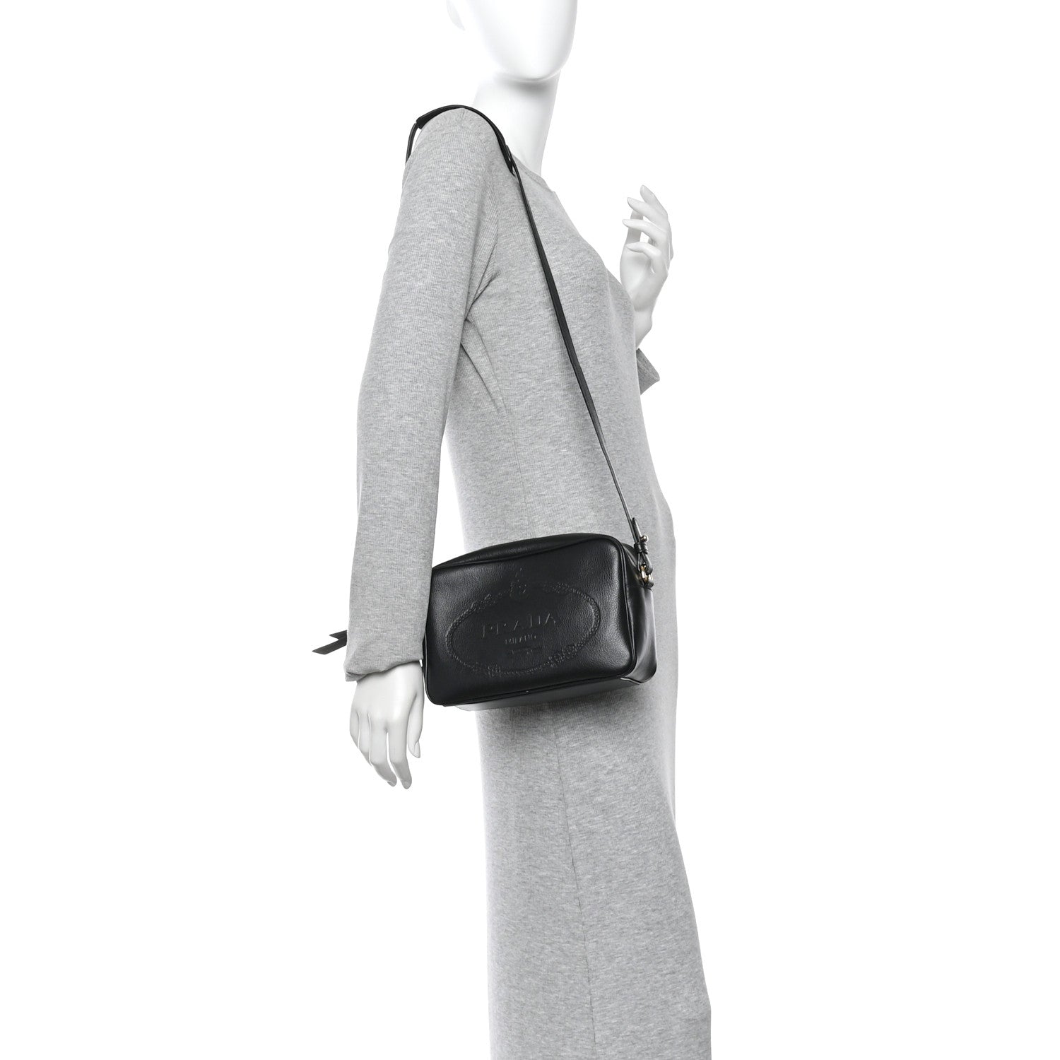 Prada Glace Calfskin Embossed Logo Crossbody Black 2 of 10