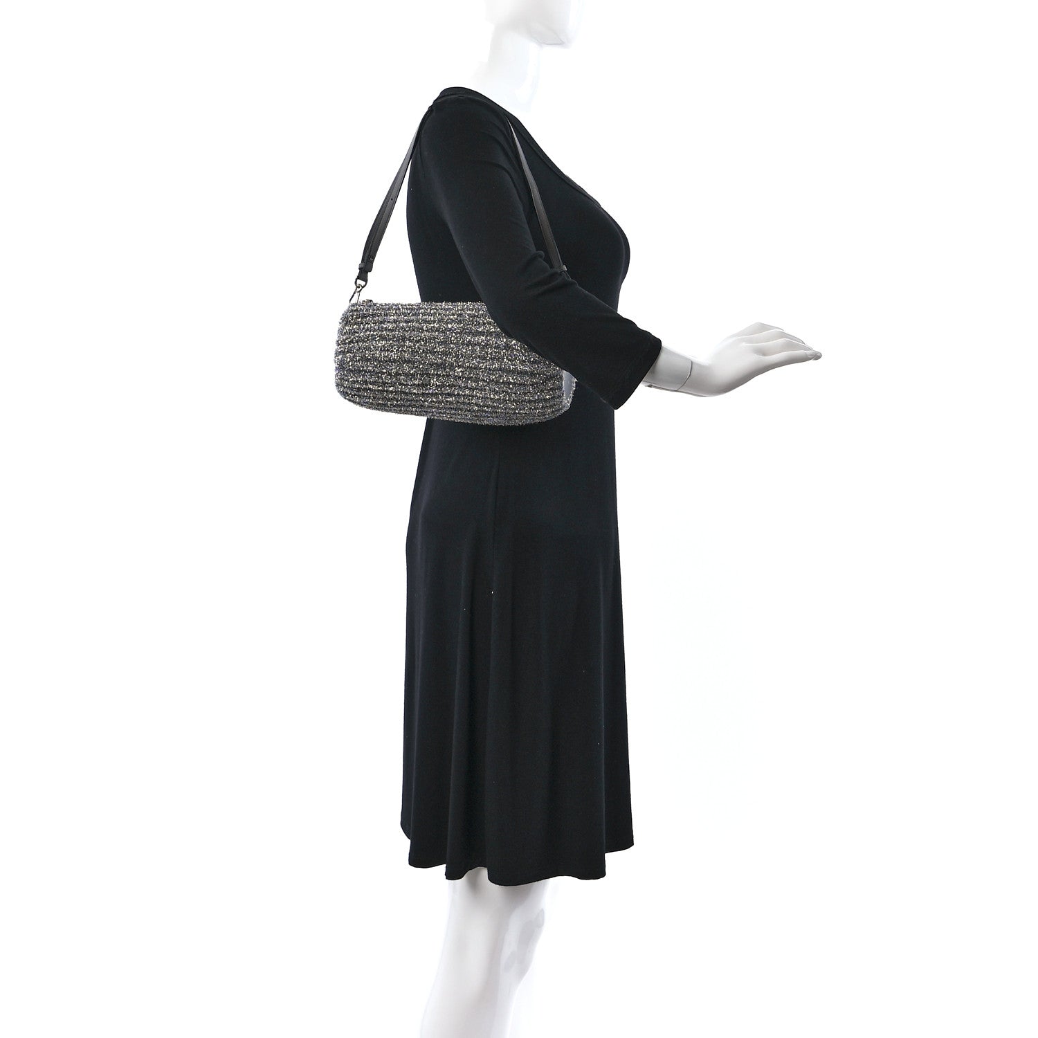 Loewe Metallic Lurex Pleated Bracelet Pouch Shoulder Bag Silver 2 of 9
