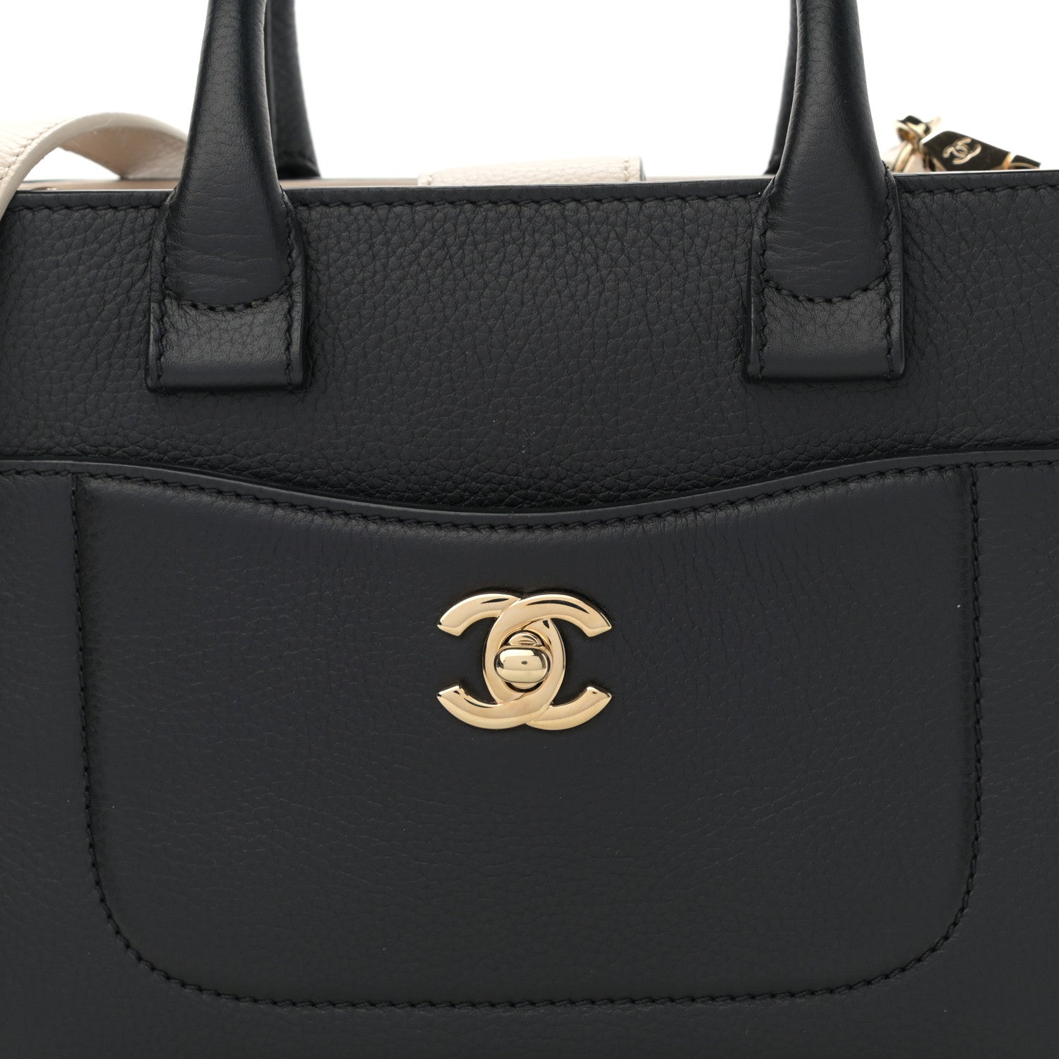 Chanel Grained Calfskin Mini Bi-Color Neo Executive Shopper Tote Black Beige 8 of 10