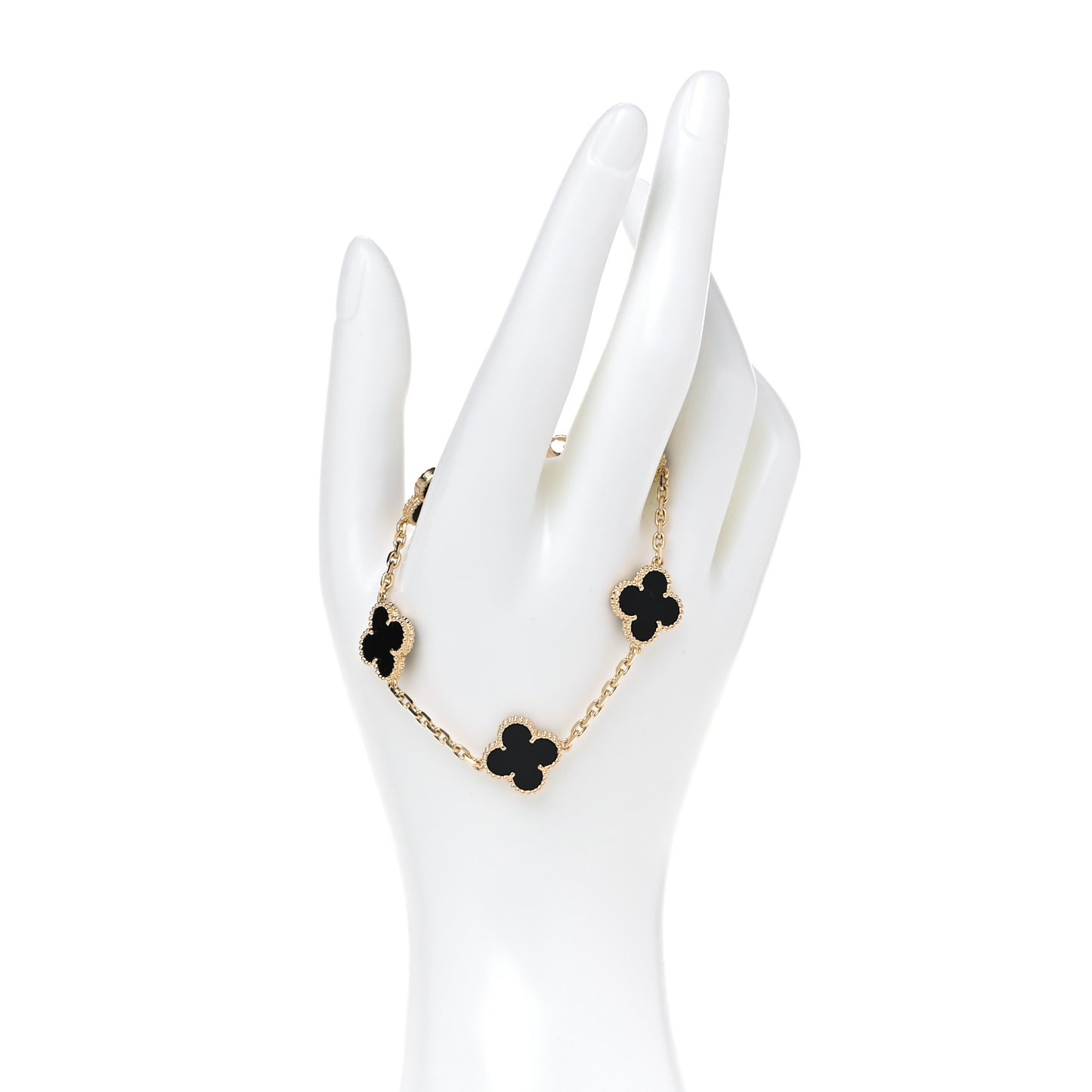 18K Yellow Gold Black Onyx 5 Motifs Vintage Alhambra Bracelet