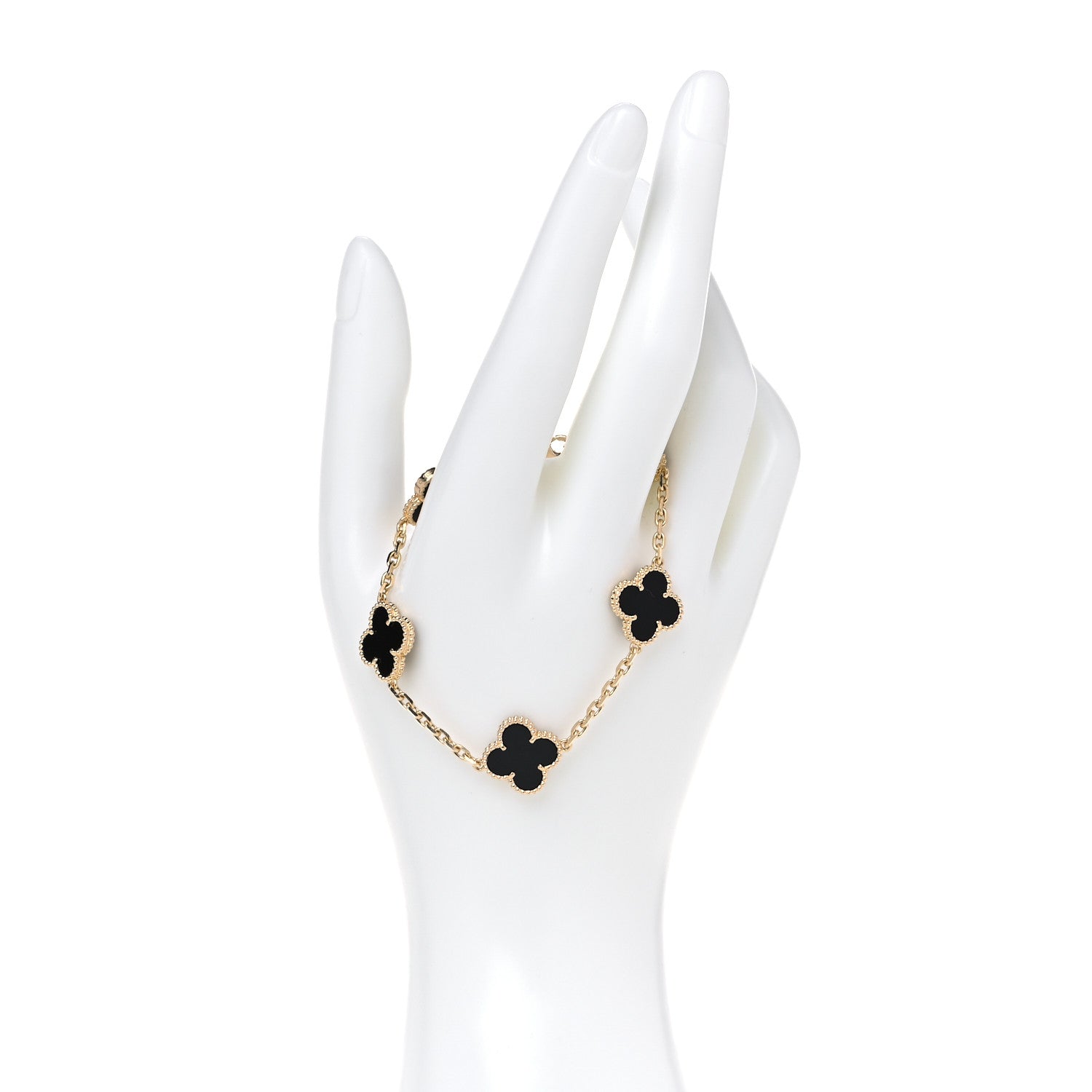 Van Cleef & Arpels 18K Yellow Gold Black Onyx 5 Motifs Vintage Alhambra Bracelet 2 of 6