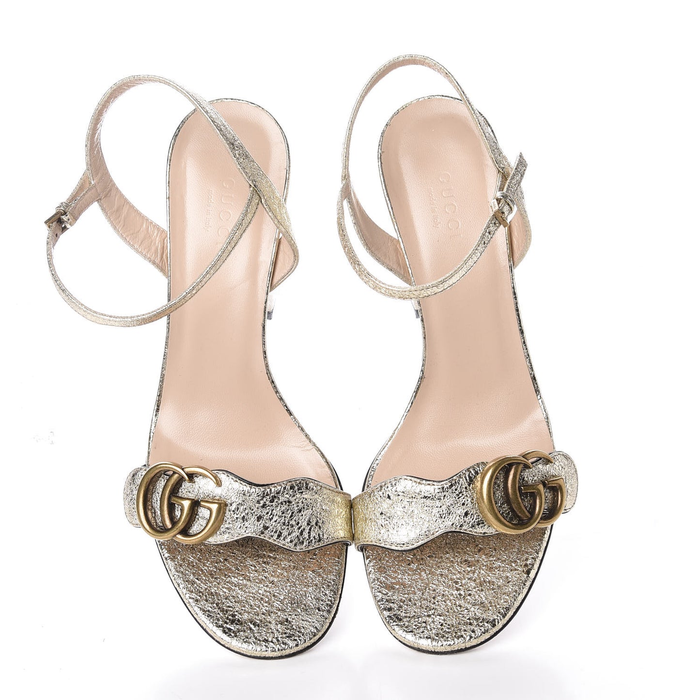 Galassia GG Marmont Ankle Wrap 75mm Sandals 37.5 Platino