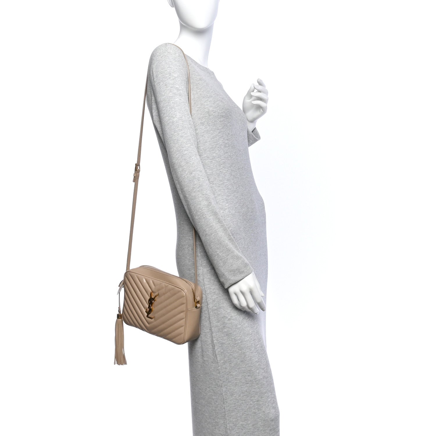 Saint Laurent Calfskin Matelasse Monogram Lou Camera Bag Dark Beige 2 of 10