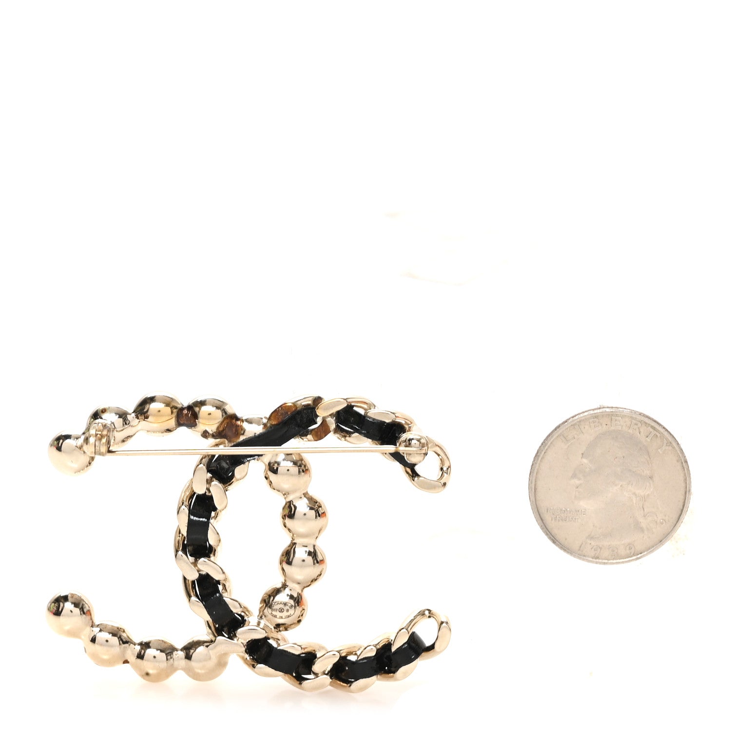 Chanel Lambskin Pearl CC Chain Brooch Black Gold 2 of 4