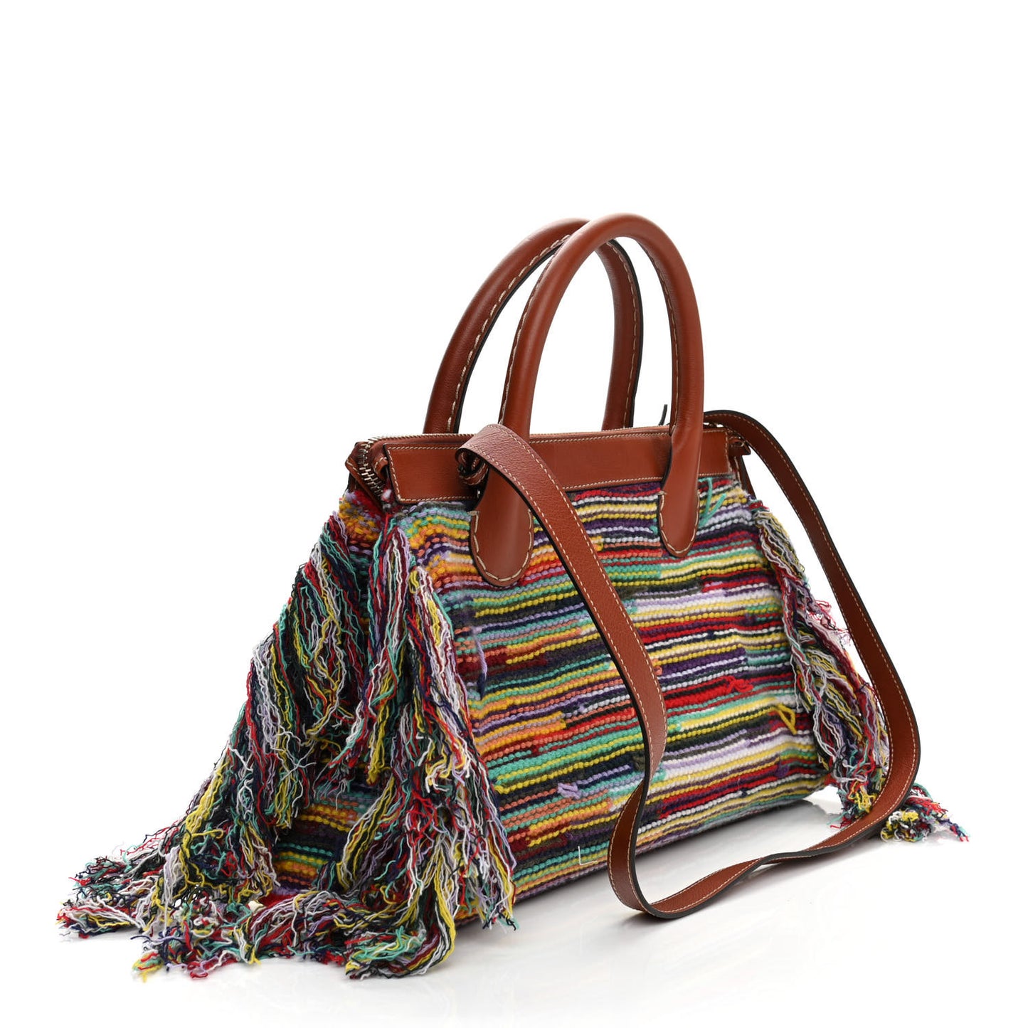 Calfskin Cashmere Knit Fringe Medium Edith Tote Multicolor