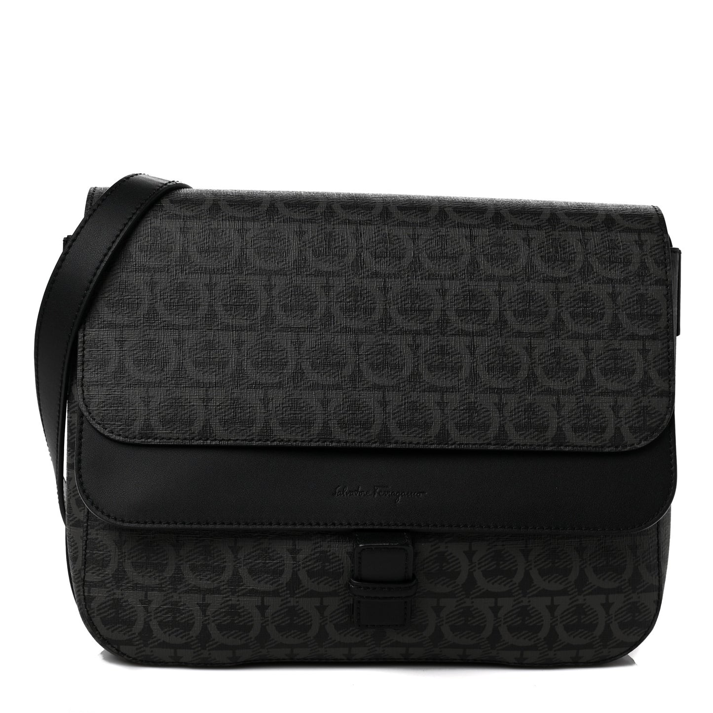 Calfskin Gancini Messenger Bag Black