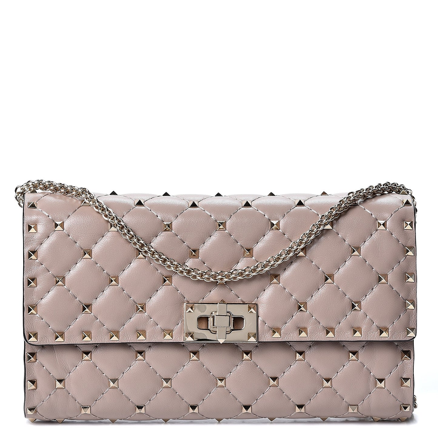 Lambskin Rockstud Spike Wallet on Chain Poudre