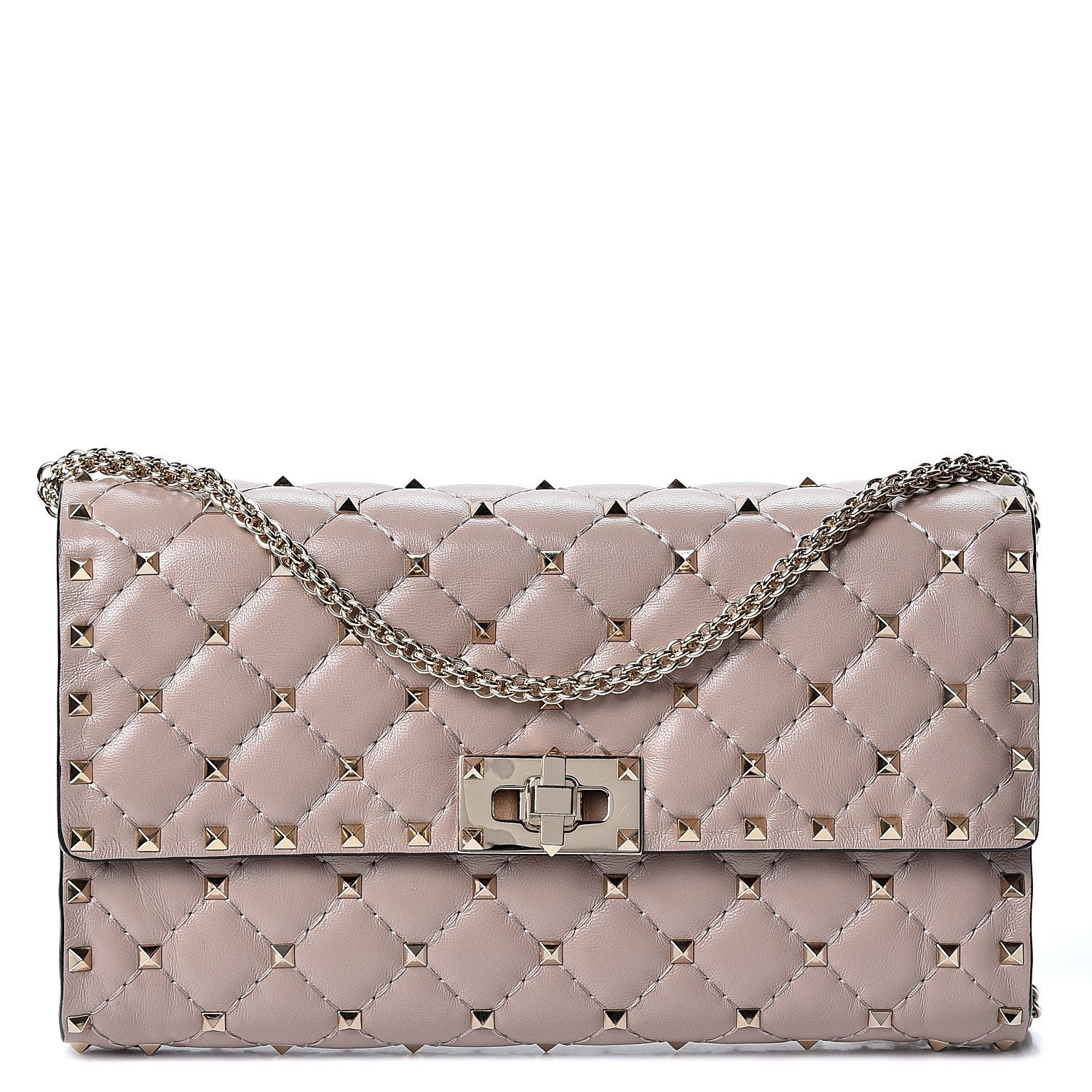 Valentino Garavani Lambskin Rockstud Spike Wallet on Chain Poudre 1 of 8