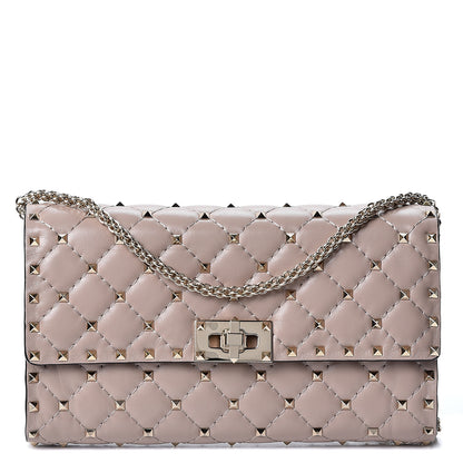 Valentino Garavani Lambskin Rockstud Spike Wallet on Chain Poudre 1 of 8