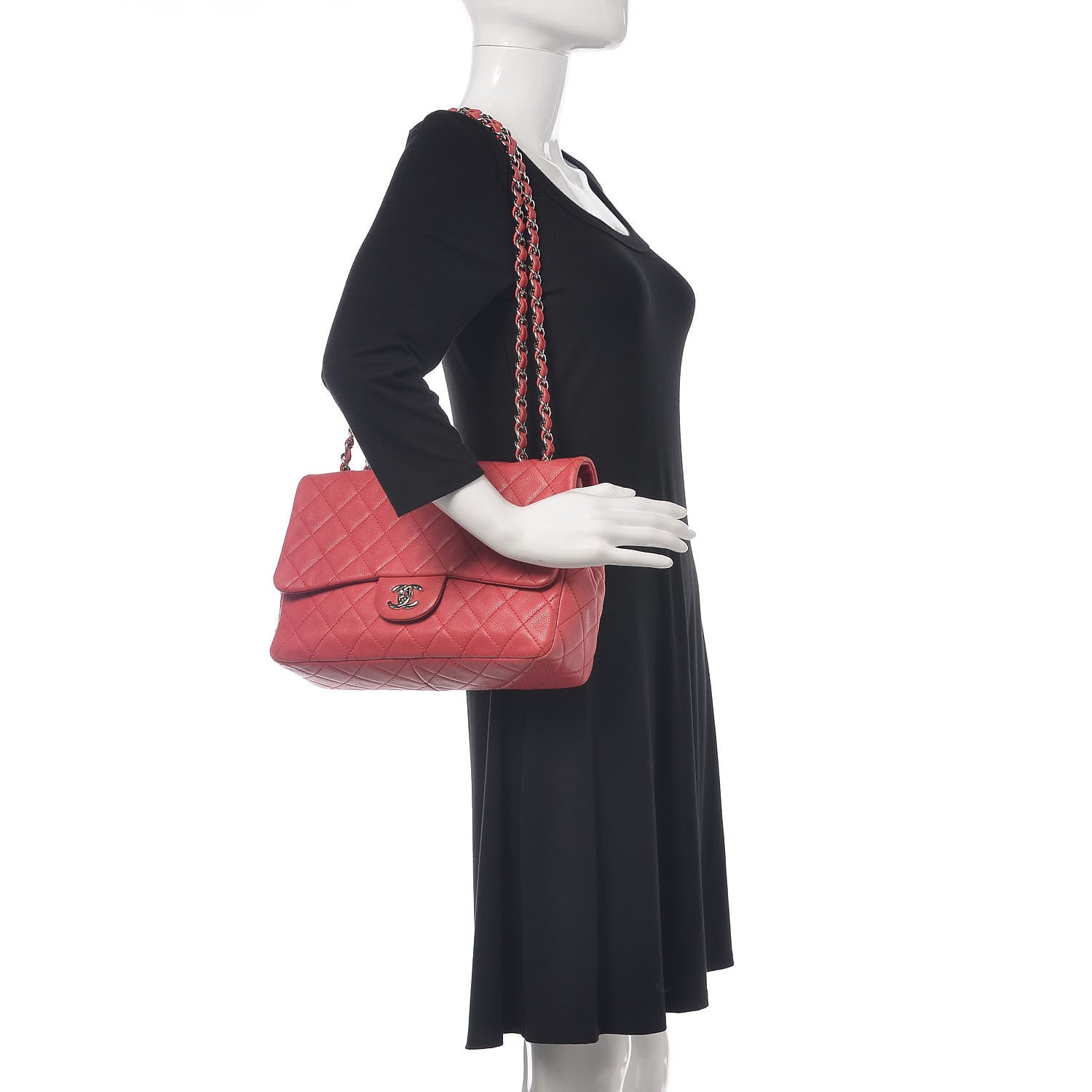 Chanel Washed Caviar Quilted Jumbo Single Flap Fuchsia 2 of 19