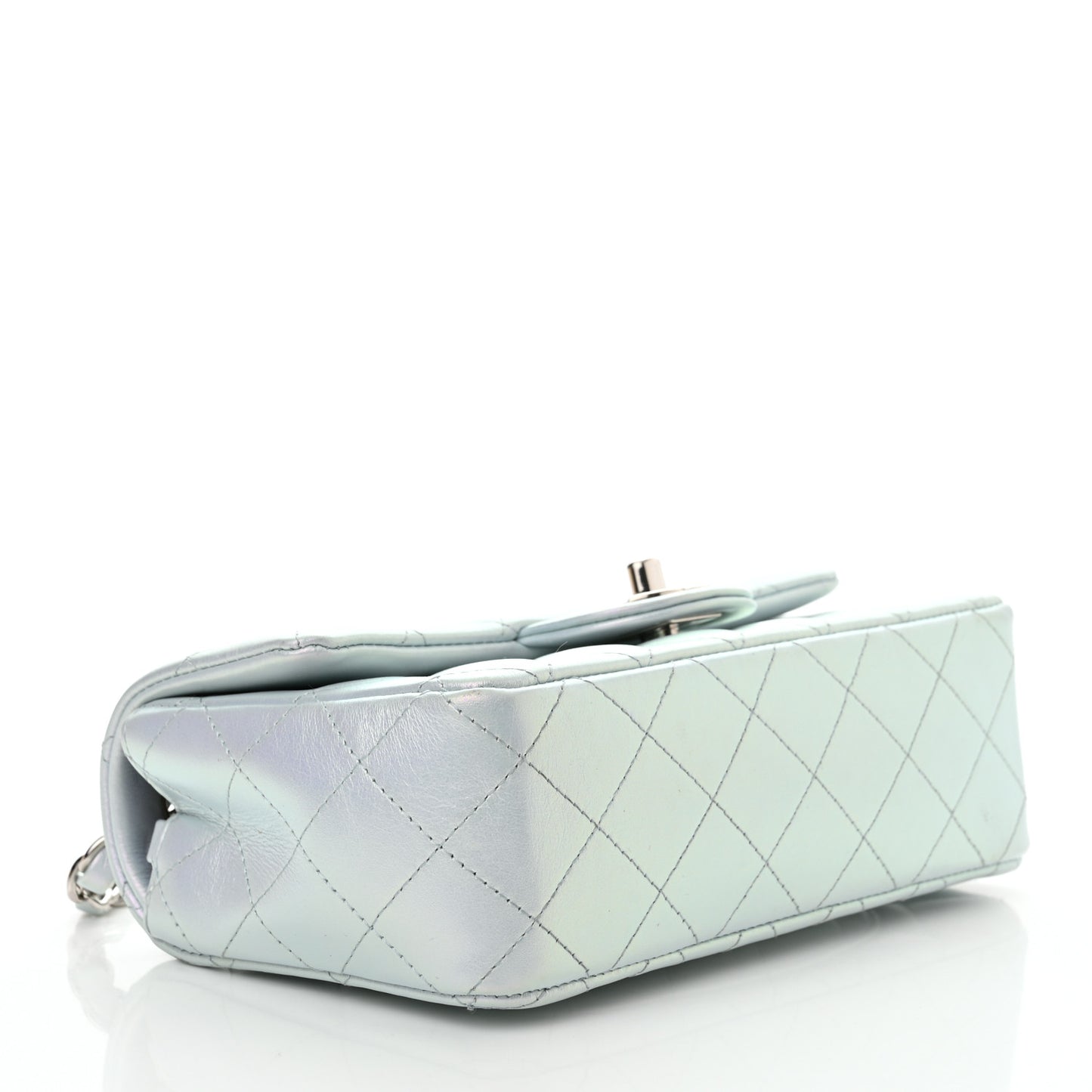 Iridescent Calfskin Quilted Mini Rectangular Flap Light Blue