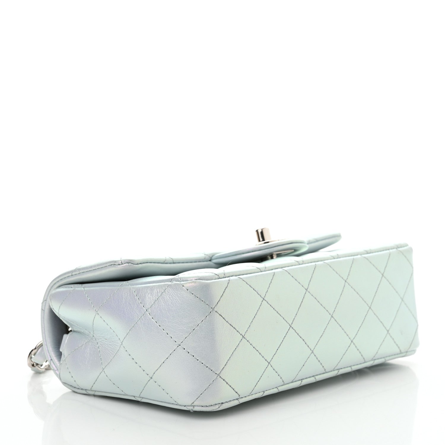 Chanel Iridescent Calfskin Quilted Mini Rectangular Flap Light Blue 3 of 14
