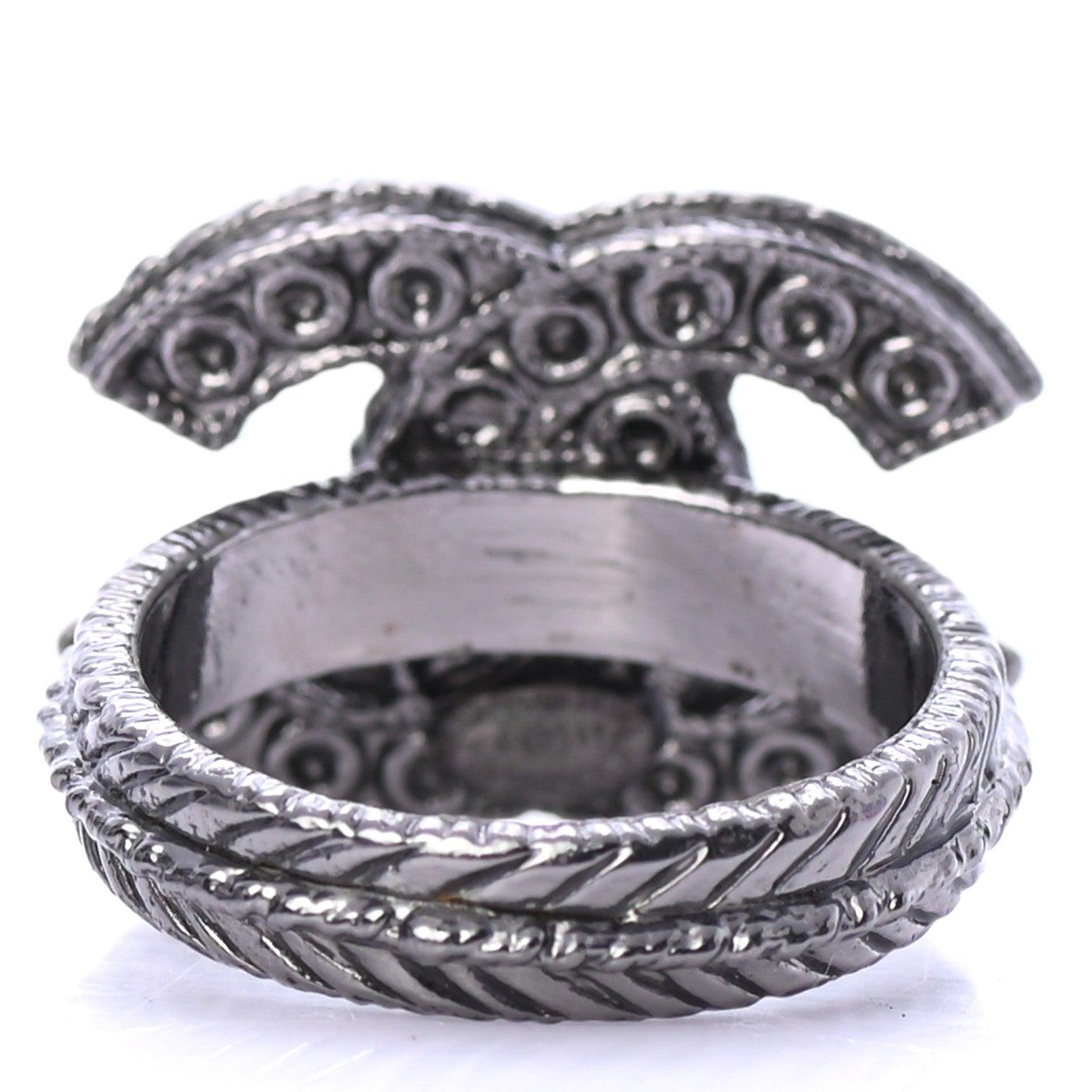 Chanel Ruthenium Pearl CC Ring 5.75 3 of 4