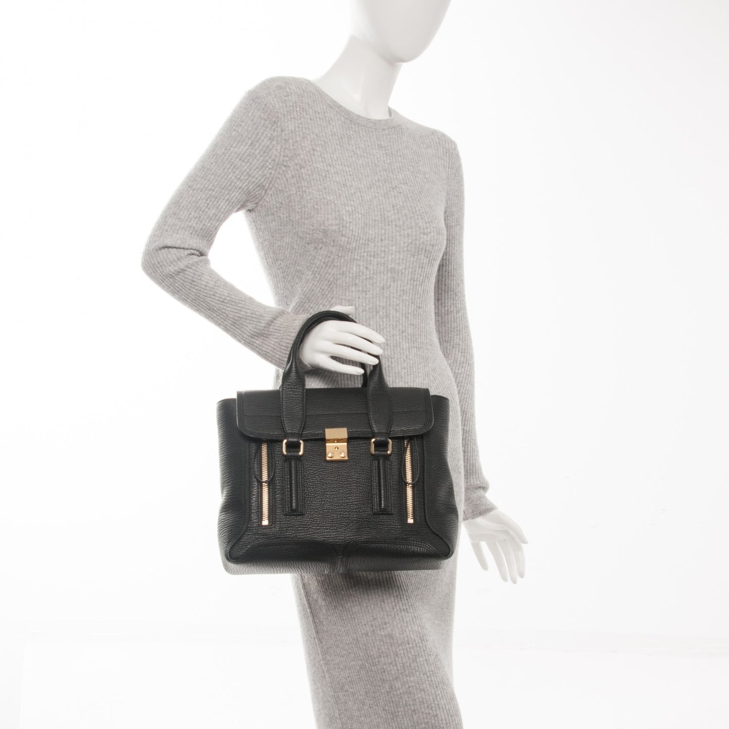 3.1 Textured Calfskin Medium Pashli Satchel Black