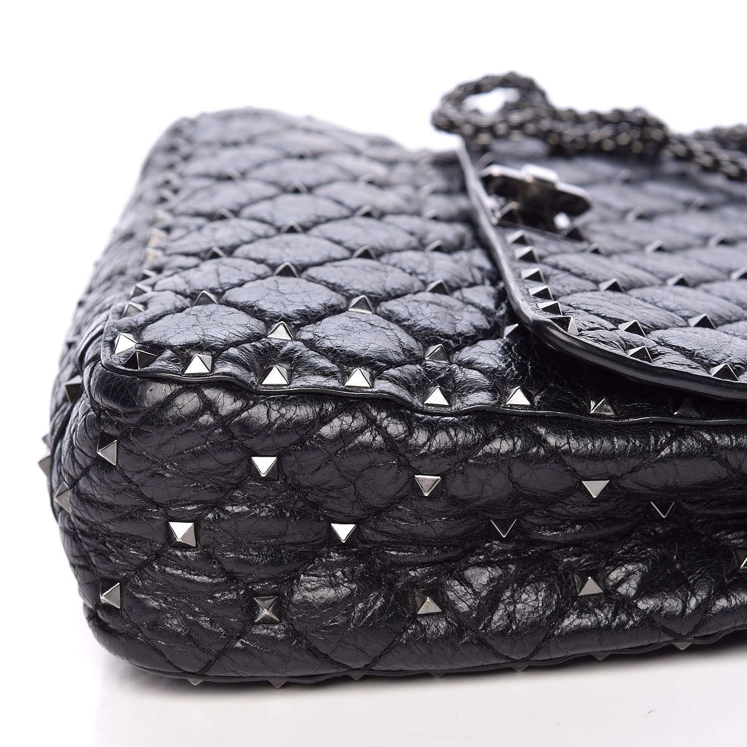 Valentino Garavani Craquele Nappa Medium Rockstud Spike Shoulder Bag Black 12 of 24