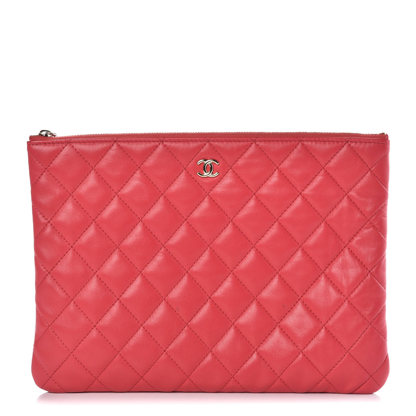Lambskin Quilted Medium Cosmetic Case Red