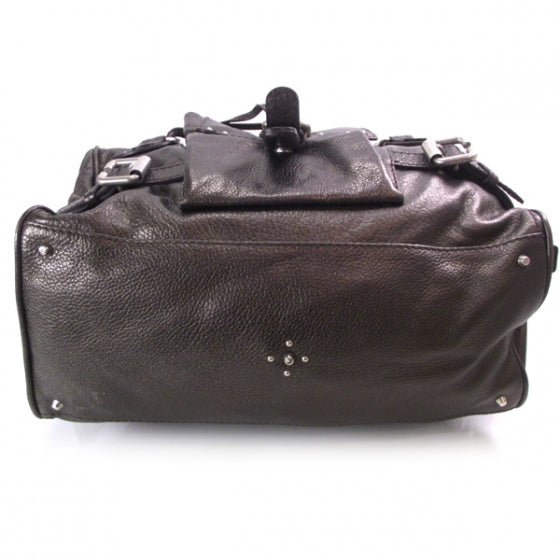 Leather Paddington Front Pocket Tote Metallic Aubergine