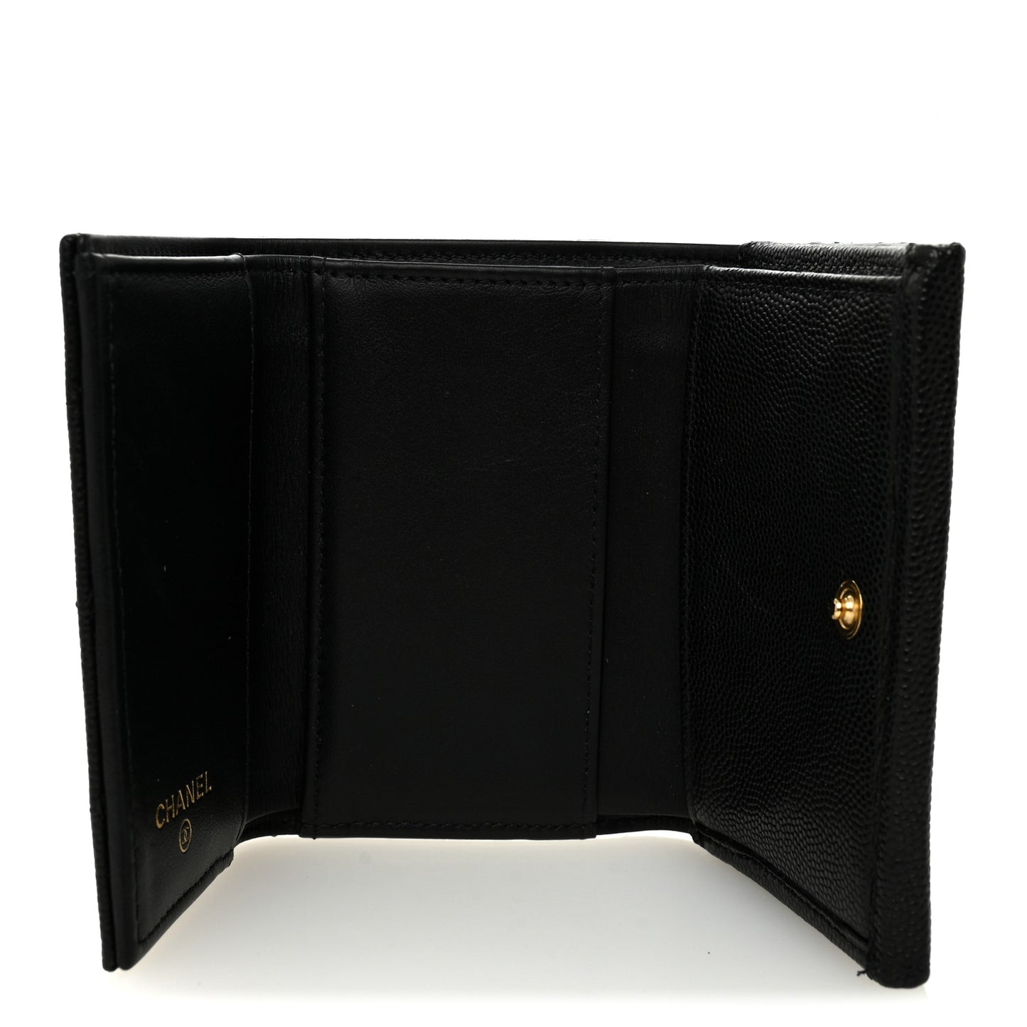 Caviar Quilted Textured CC Tri-Fold Flap Wallet Black
