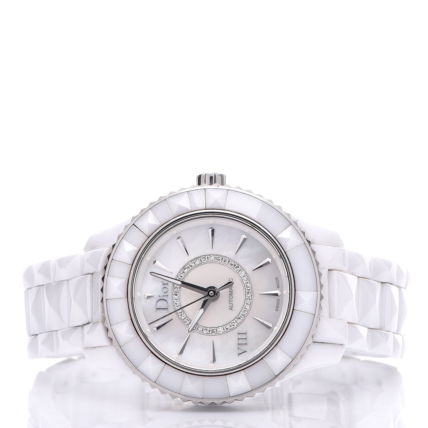 Christian Dior Stainless Steel Ceramic Diamond Mother of Pearl 33mm Dior VIII Automatic Watch White 3 of 9