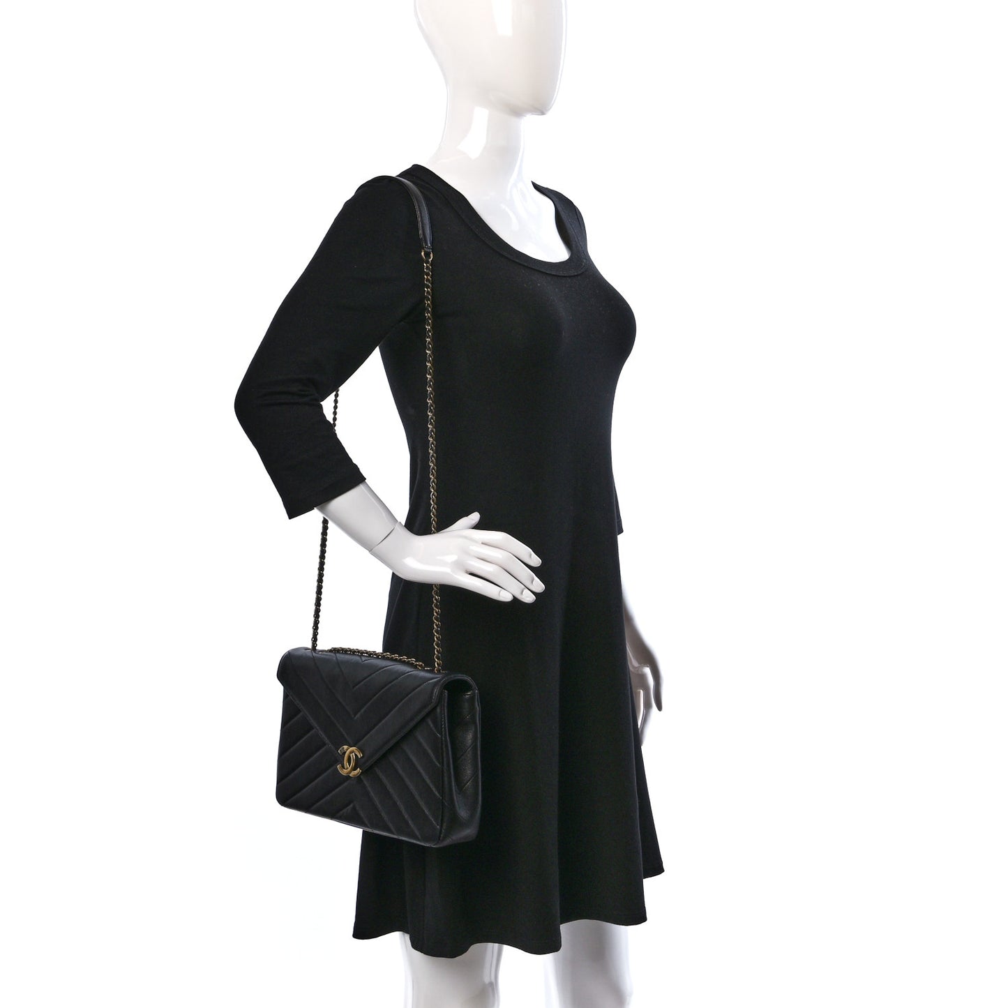 Lambskin Chevron Quilted Medium Envelope Flap Black