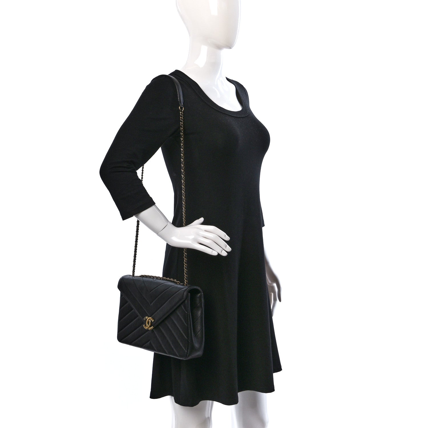 Chanel Lambskin Chevron Quilted Medium Envelope Flap Black 2 of 10