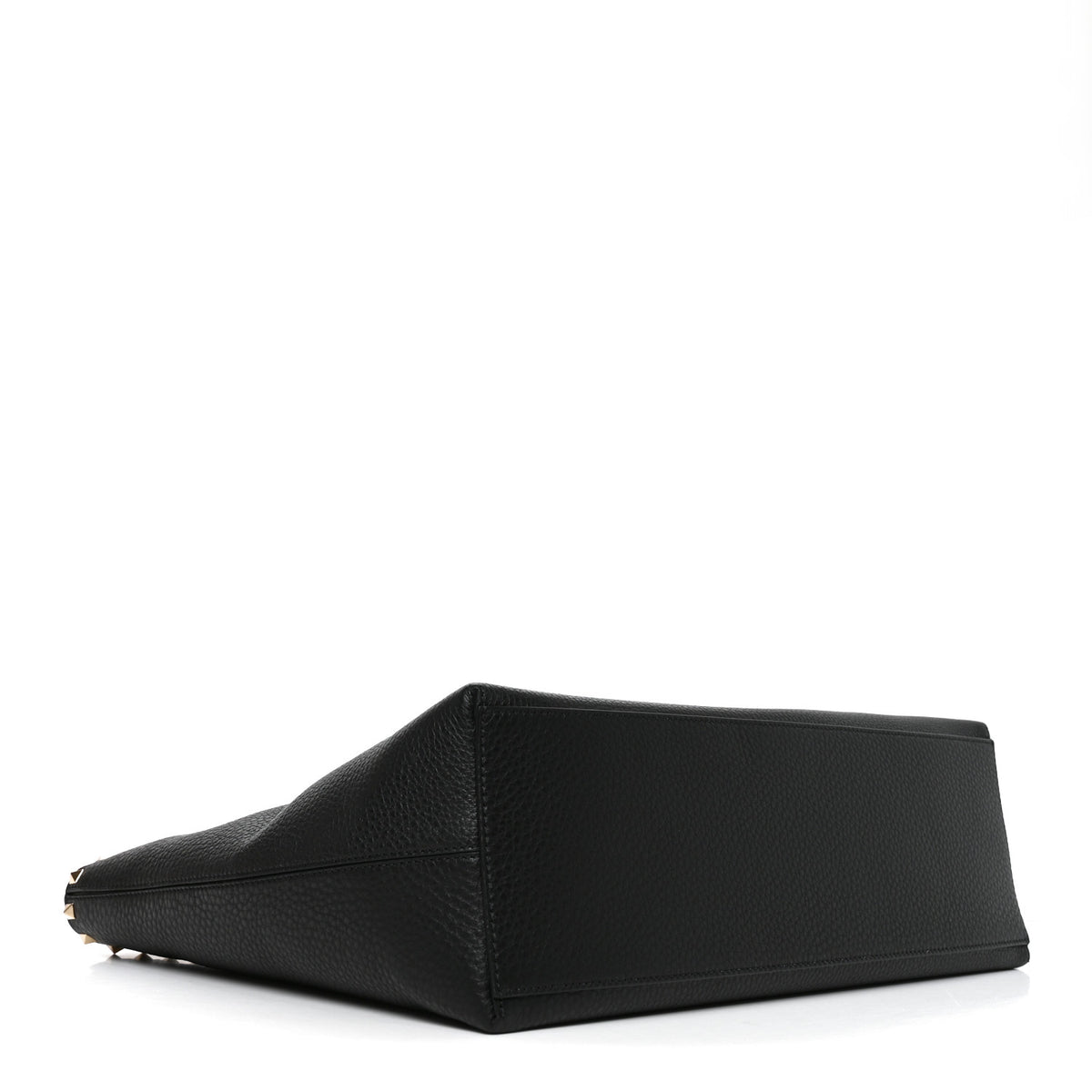 Grained Calfskin Rockstud Shoulder Tote Black