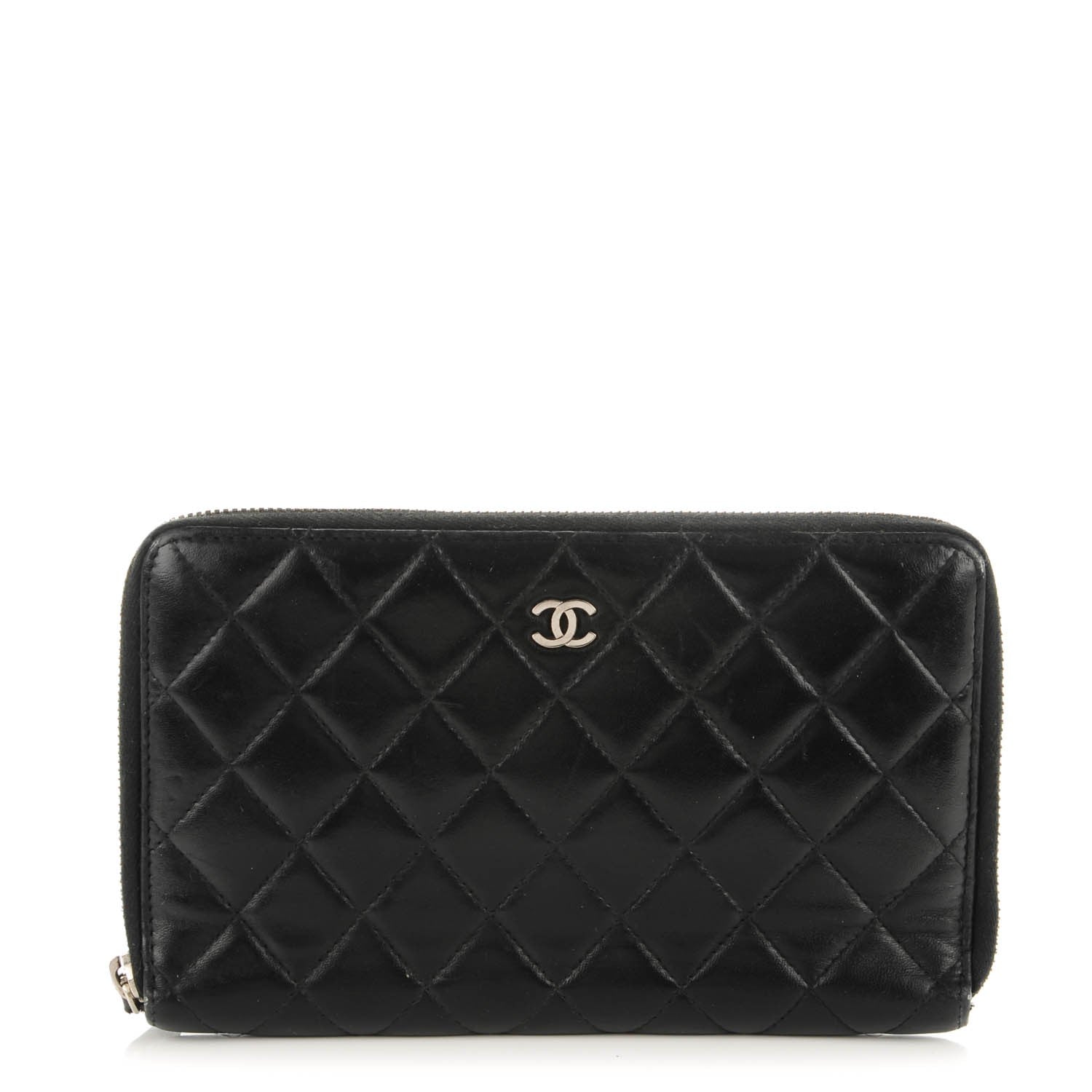 Chanel Lambskin Quilted Zip Around Organizer Wallet Black 1 of 11