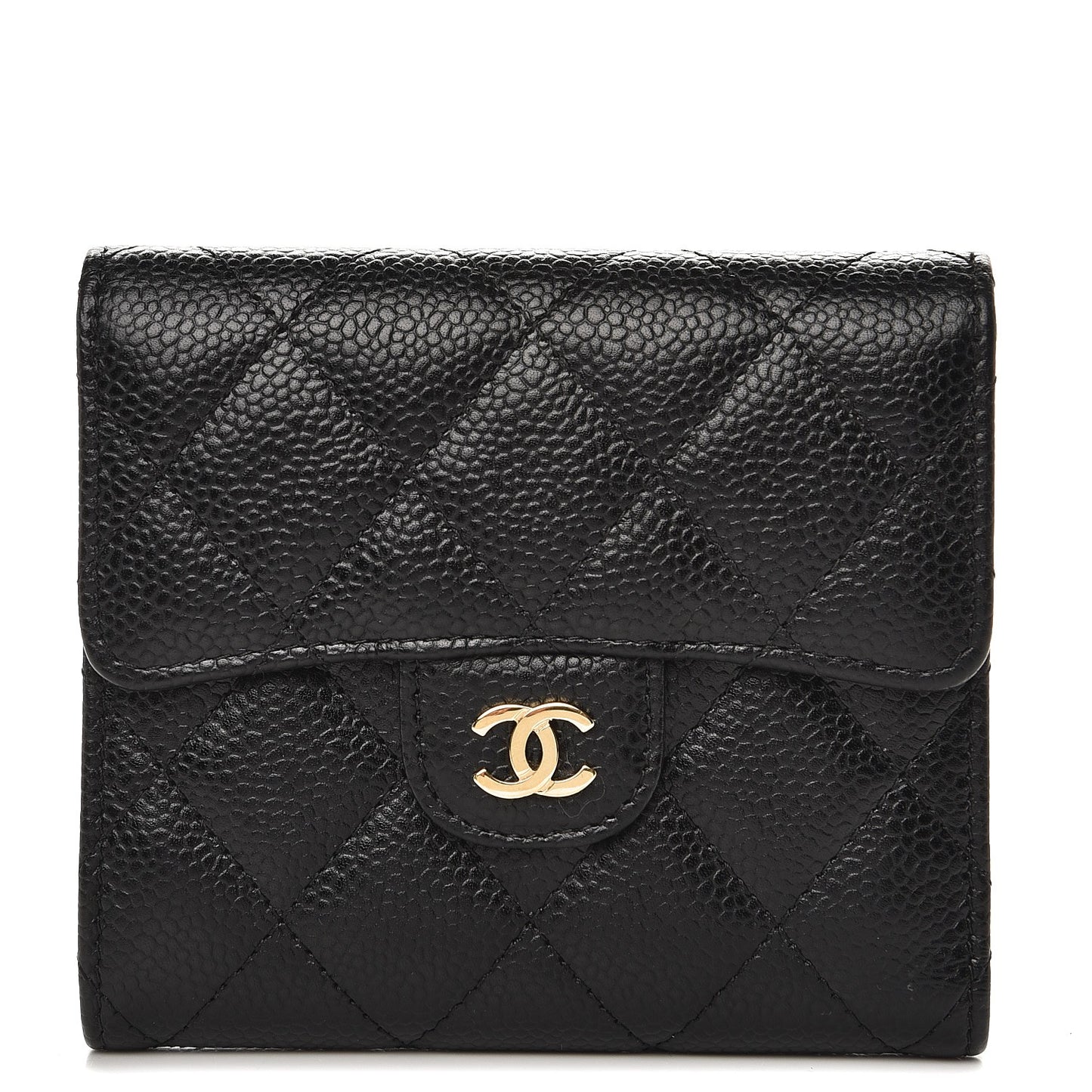 Caviar Quilted Compact Flap Wallet Black