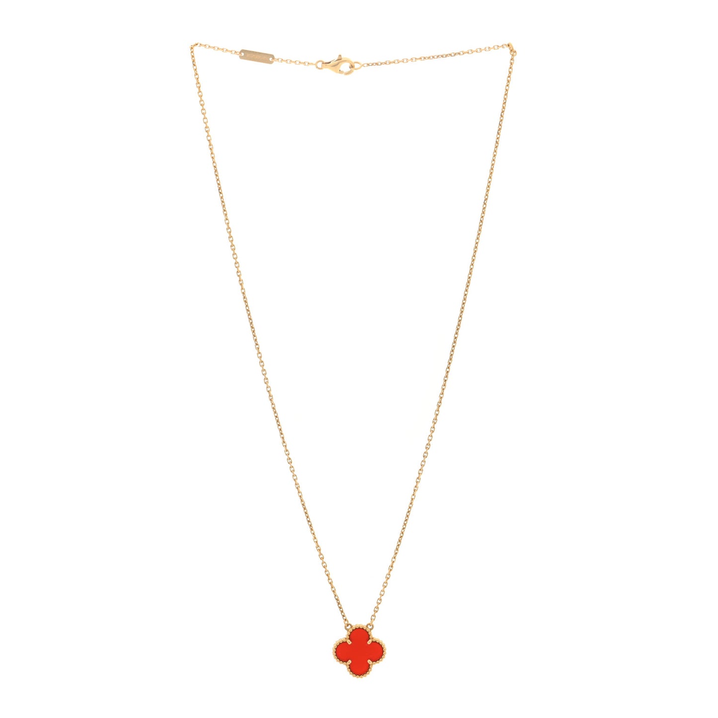 18K Yellow Gold Carnelian Vintage Alhambra Pendant Necklace